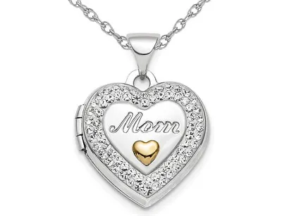 Sterling Silver Mom Heart Crystal Locket With Chain • $76.99