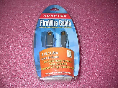 ADAPTEC 6 FT 1.8m 6 TO 6 PINS IEEE 1394 FIREWIRE CABLE 24K GOLD PLATED CONTACTS • $8