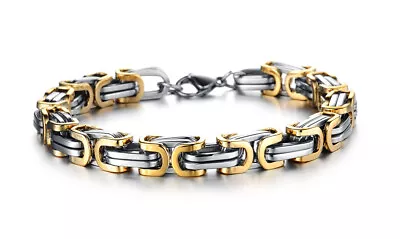 Men's 316L Stainless Steel Byzantine Box Chain Link Fashion Chunky Gift Bracelet • £7.49