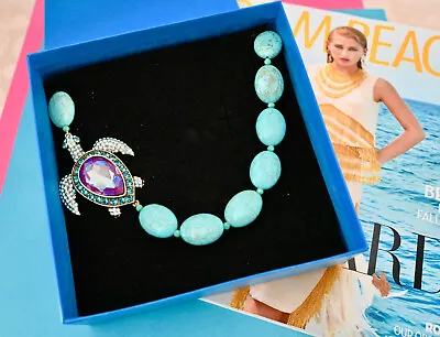 New $220 HEIDI DAUS  Sea Worthy  Turquoise TURTLE Crystal Necklace  • $177.80