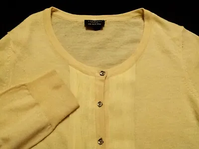 $11 • Buy Talbots Womens Small Cardigan Sweater Merino Wool Yellow Long Sleeve Round Neck