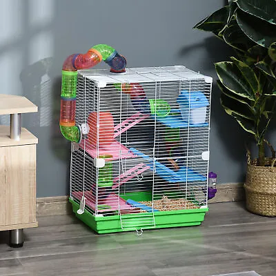 5 Tier Hamster Cage Carrier Habitat Small Animal House W/ Exercise Wheels Tunnel • £39.99