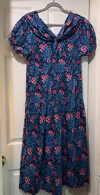 Laura Ashley Vintage Blue Floral Drop Waist Dress Made In Great Britain Sz 10 US • $99