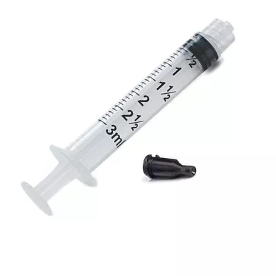 3cc 3ml INDUSTRIAL SYRINGES WITH BLACK TIP CAPS LUER LOCK CAPS 10 25 50 100 PC • $11