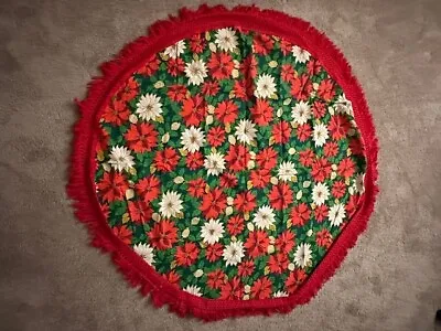 Vintage 60  Round Christmas/Holiday Poinsettia Tablecloth • $25