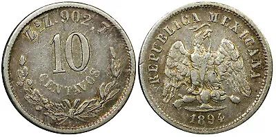 Mexico SECOND REPUBLIC Silver 1894 Zs Z 10 Centavos Zacatecas KM#403.10 (382) • $14.95