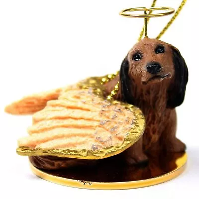 Dachshund Ornament Angel Figurine Hand Painted Red Longhair • $17.49