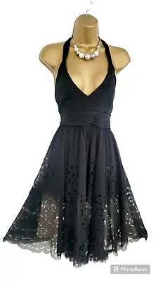KAREN MILLEN Size 12 Black Ombre Floaty Chiffon Fit Flare Evening Cocktail Dress • £29.99