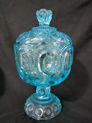 Vintage LE Smith Moon & Stars Colonial Blue Covered Candy Dish Compote With Lid • $29.99