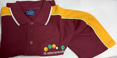 Mens Lawn Bowls Polo Shirt Maroon / Gold 4xl  5xl I'd Rather Be Bowling • £12.38