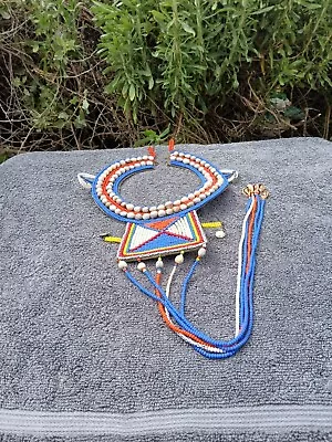 Vintage African Maasai Wedding Necklace Handmade Beaded Cowrie Shell Great Shape • $39.99