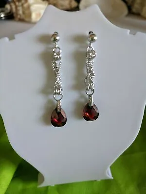 Earrings Garnet Vintage Pear Shape Drop Silver Push Back  • $23.87