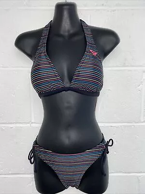 Roxy Black Rainbow Striped Bikini With Tie Sides And Top Size M RRP £50 PK • £30