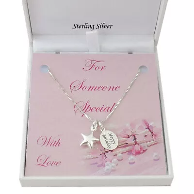 Sterling Silver Star Necklace With Personalised Engraving In Special Gift Box • £22.99