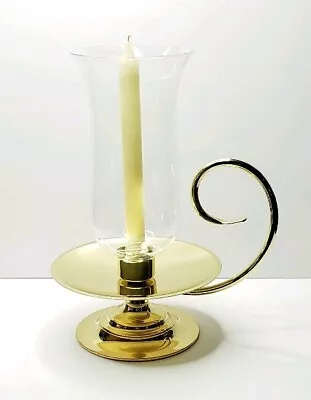 Vintage Baldwin Brass Hurricane Chamber Large Candle Holder  Hand Blown Chimney • $59.95