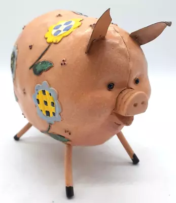 Unique Metal Pig Art Sculpture - Metal Stick Legs/Metal Ears/Metal Tail/Flowers • $18