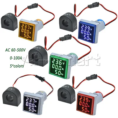 AC 60-500V 0-100A 22mm 3 In 1 Voltmeter Ammeter LED Light Digital Volt AMP Meter • £6.48