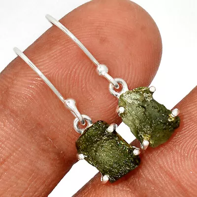 Natural Genuine Czech Moldavite 925 Sterling Silver Earrings Jewelry CE28539 • $23.99