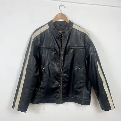 Vintage Arizona Faux Leather Moto Jacket Biker Black White XL￼ • $72