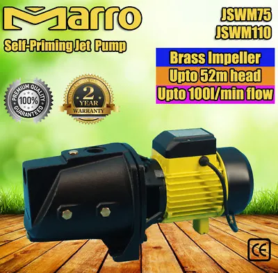 $139 • Buy Marro Self Priming Water Pump 1/1.5HP Garden Water Pump Bore Tank JSWM75 JSWM110