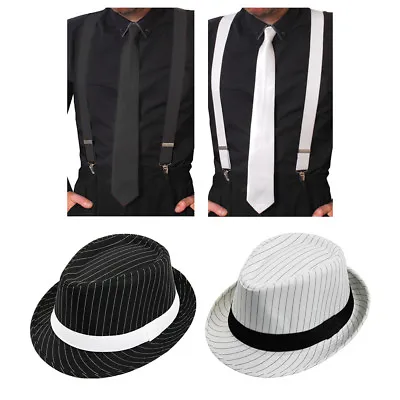 Deluxe Pinstripe Gangster Set Trilby Fedora Fancy Dress Costume 3 Piece Set • £6.99