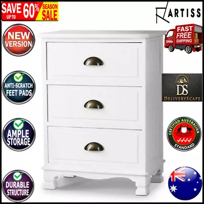 Artiss Bedside Tables Drawers Side Table Storage Cabinet Dresser White Vintage • $75.14