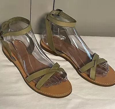 Madewell Leather  Strappy Sandals  Size 8 Light Olive Green Ankle Buckle • $12.50