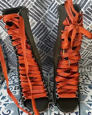 Size 6.5 Army Green Satin With Orange Ribbon Lace Up Steve Madden Never Worn! • $50