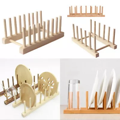 £4.93 • Buy Kitchen Wooden Plate Rack Dish Drainer Vertical Dish Drying Holders Storage Tidy