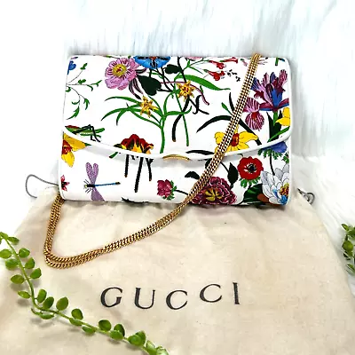 *Rare!!* Vintage GUCCI Flora Chain Shoulder Bag Clutch 2way Canvas Purse • $399