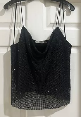 Alice + Olivia Tank Top Sz XL Chain Mail Tank Crystal Net 100% Silk Lined Mesh • £135.10