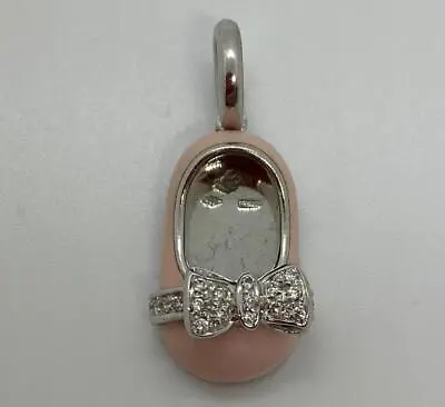 Aaron Basha 18k White Gold Light Pink Enamel Diamond Bow Baby Shoe Charm • $1295