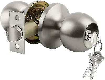 Keyed Entry Door Knob With Lock Interior And Exterior Door Lock Standard Ball • $17.55