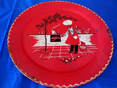 1950s STOYKE Mid Century Atomic 19  Metal Round Serving Tray BBQ Grill Chef MCM • $14.99