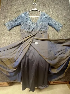 Montage By Mon Cheri  Dress Blue Silk Polyester Sequins Built Bra Size 12 • $119