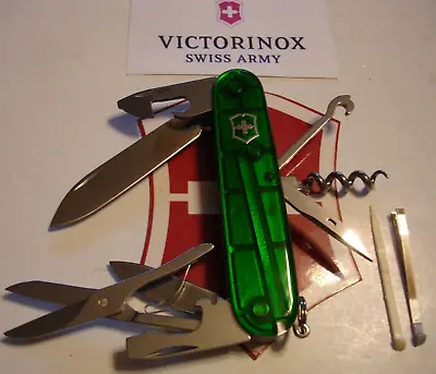 VICTORINOX 91mm TRANSLUCENT EMERALD GREEN CLIMBER 14 FUNCTION SWISS ARMY KNIFE • $31.50