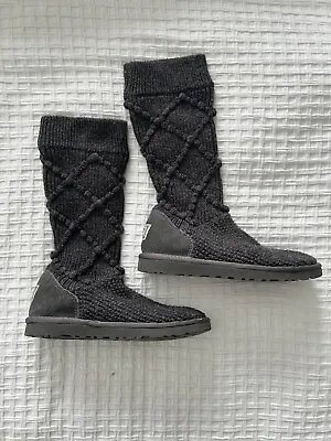 UGG Australia Classic Gray Argyle Knit Boots Women Sz 8 EUR 39 • $29.99