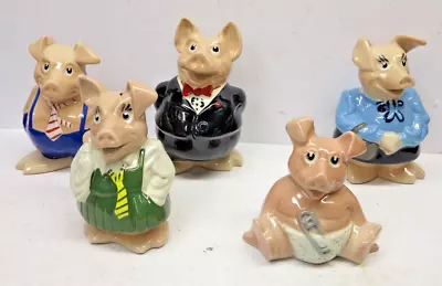 Set Of 5 X Wade Natwest Pigs Family Piggy Banks Money Boxes 1980s With Stoppers • £9.50