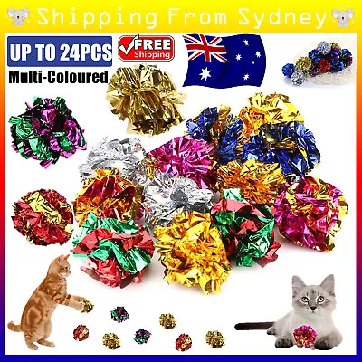 $4.99 • Buy UP TO 24Pcs Cat Crinkle Balls Kitty Fun Toy Interesting Crinkly Sounds Soft AUS