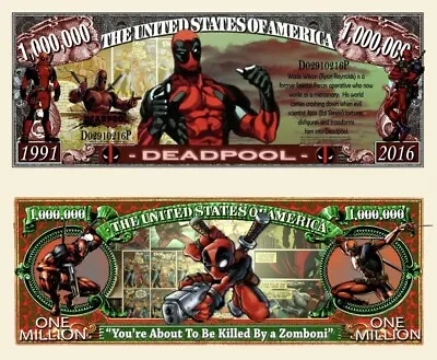 Deadpool Comic Pack Of 100 Collectible Funny Money 1 Million Dollar Bill Novelty • $19.95