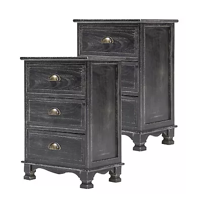 2x LaBella Bedside Table 3 Drawer Side Storage Cabinet Bedroom VINTAGE BLACK • $159