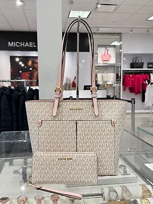 Michael Kors Jet Set Travel Medium Tote Shoulder Bag + Wallet Mk Vanilla Pink • $164.80