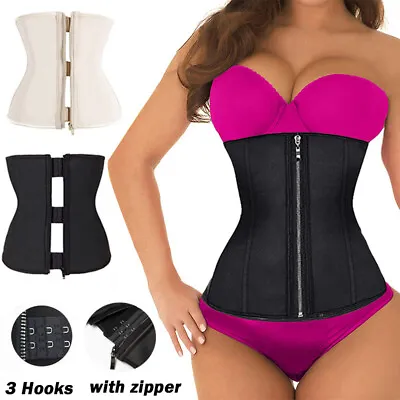 Women's Waist Trainer Latex Belt Zipper Body Shaper Corset Girdle Slim Belt UK • £6.79