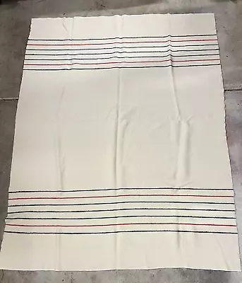 Vintage Hudson Bay Style Wool Blanket 5lbs (63x81) Cream Striped EXCELLENT USA • $26