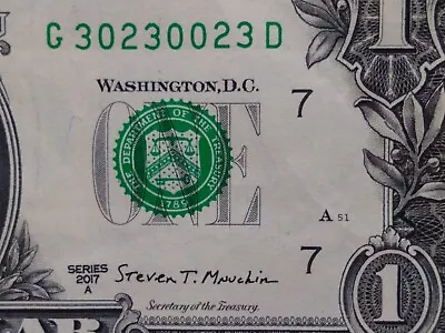 Trinary Fancy Serial Number One Dollar Bill G30230023D 0s 2s 3s Triples And Pair • $6.23