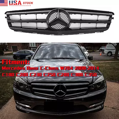 For Mercedes Benz W204 C180 C250 C300 08-2014 Front Shiny Black Grille W/Emblem • $69.67