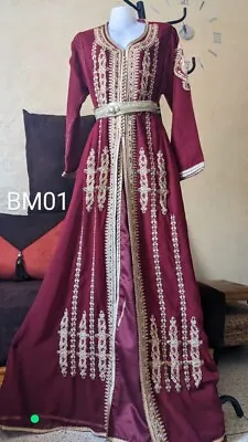 BM01 NEW  Moroccan Caftan Takchita Kaftan Dress Farasha Dubai Burgundy Chiffon • $93.34