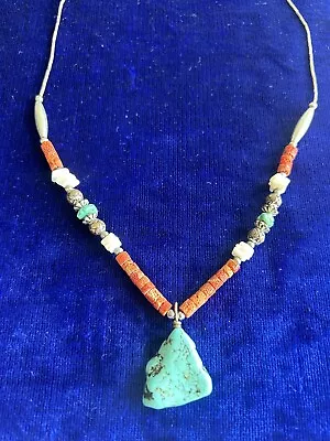Native American Zuni Tribe Coral Silver Beads Turquoise Necklace  • £40