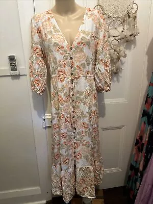 White Closet Orange Floral 3/4 Sleeve  Maxi Dress Size 14  • $25