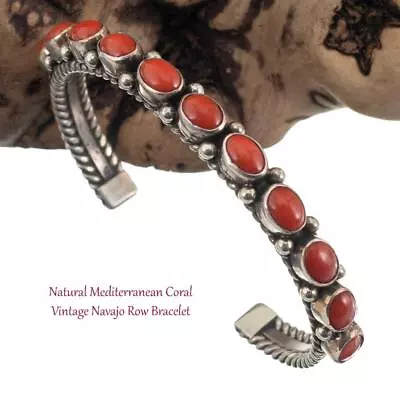 Native American CORAL Bracelet Sterling Silver Natural Mediterranean Old Pawn • $596.77